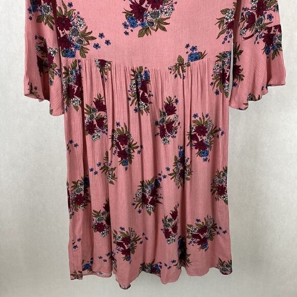 Brass & Roe Called to Surf Dress Small Pink Rose Floral Mauve 3/4 Sleeve Midi - Picture 3 of 13